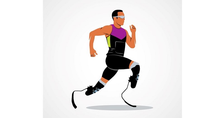 man running with prosthetic legs