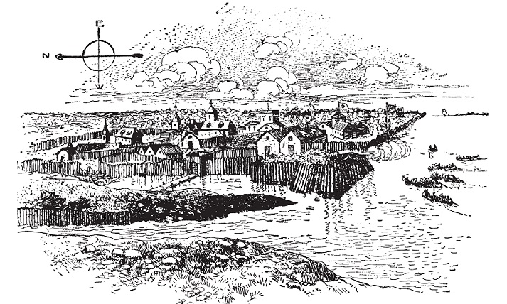 Jamestown in 1622,vintage illustration