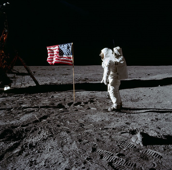 Buzz Aldrin salutes the US Flag