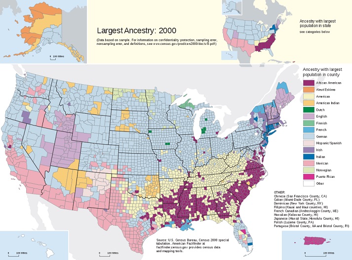 Census 2000 Top US Ancestries by County