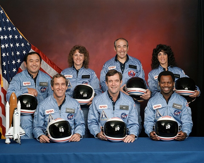 The crew of Space Shuttle mission STS-51-L poses for their official portrait on November 15, 1985