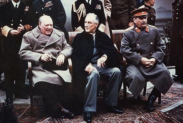 Yalta Summit in February 1945 with Winston Churchill, Franklin Roosevelt, and Joseph Stalin