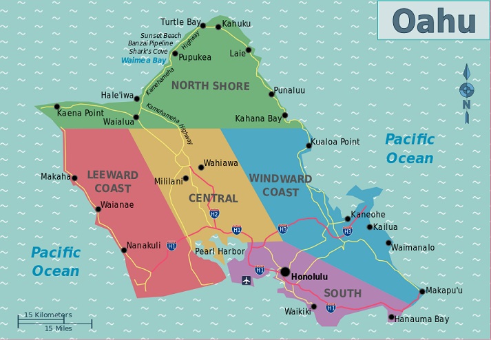 map of Oahu, Hawaii