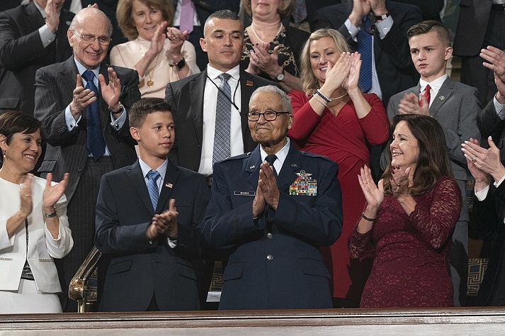 State of the Union Gallery guest 100-year-old retired Tuskegee Airman Brigadier General Charles McGee of Bethesda, Md., as he’s introduced by President Donald J. Trump Tuesday, Feb. 4, 2020