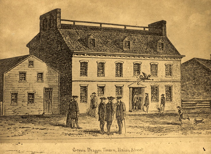 Sons of Liberty outside the Green Dragon Tavern in Boston, 1828