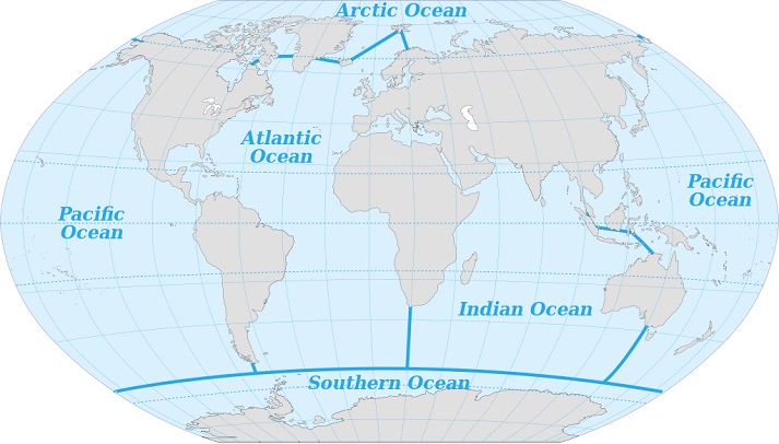 World map of oceans