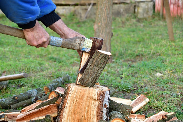 splitting wood with an ax