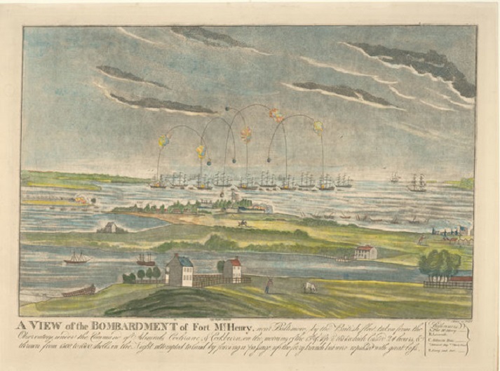 A view of the bombardment of Fort McHenry, near Baltimore, by the British fleet