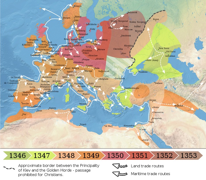 1346 to 1353 Black Death spread