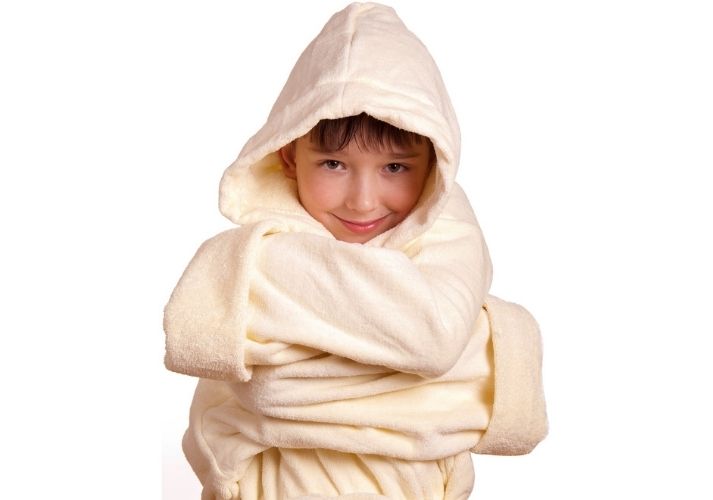 boy in bathrobe