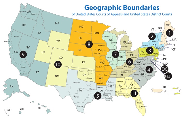 geographic boundaries of the US federal courts