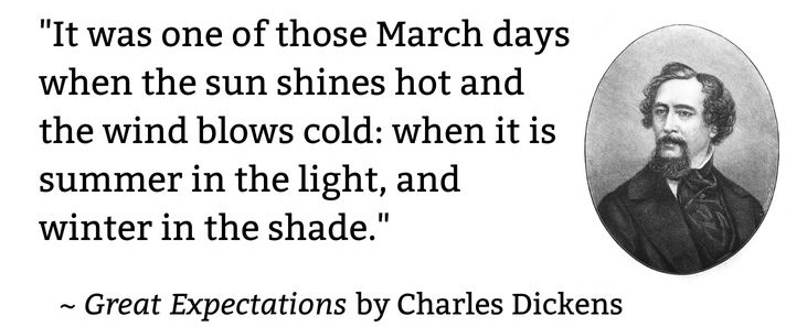 "It was one of those March days when the sun shines hot and the wind blows cold: when it is summer in the light, and winter in the shade."
