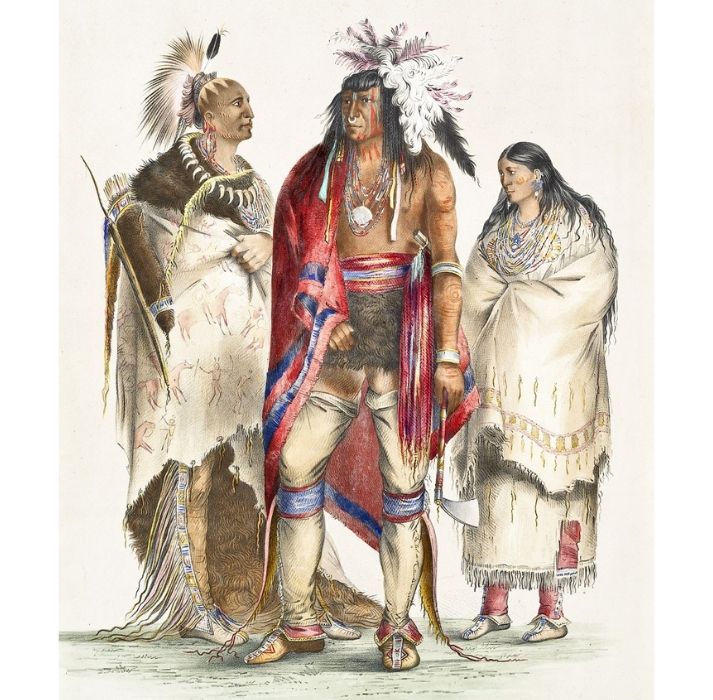 watercolor illustration of a Native American family 