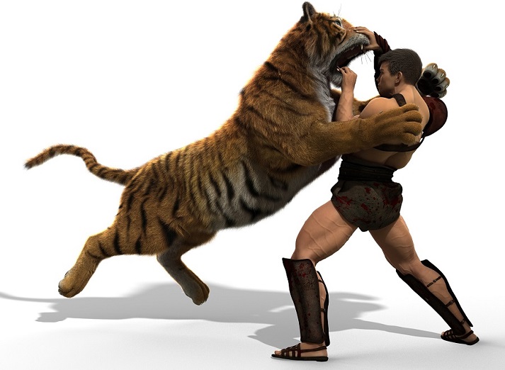 gladiator fighting tiger