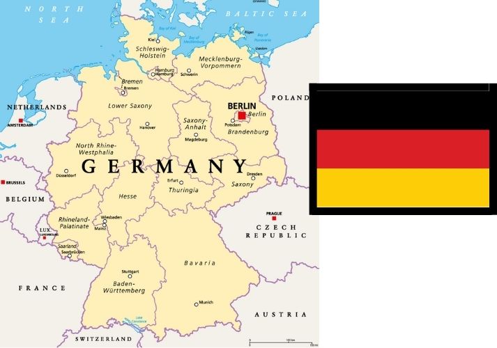 map of Germany and its flag
