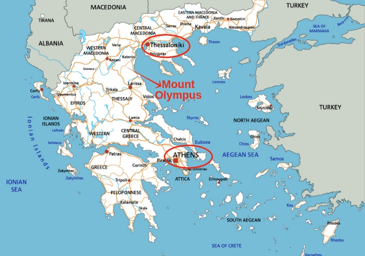mount olympus map mythology
