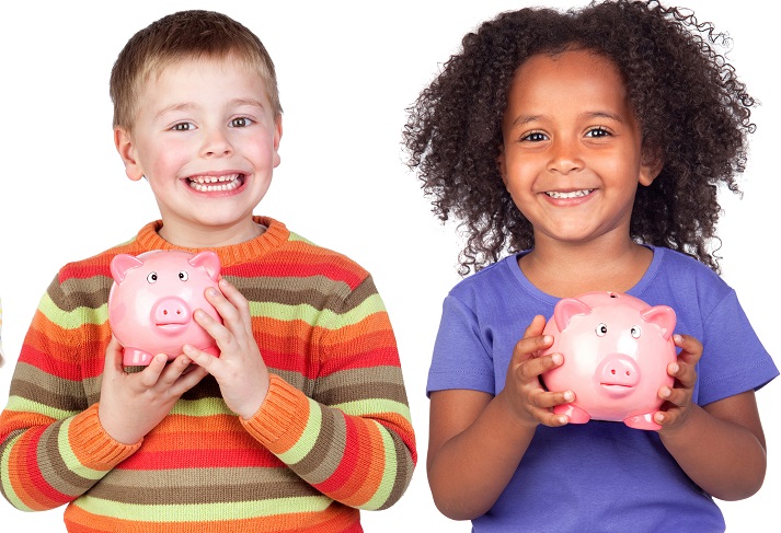 image of two children with piggy banks