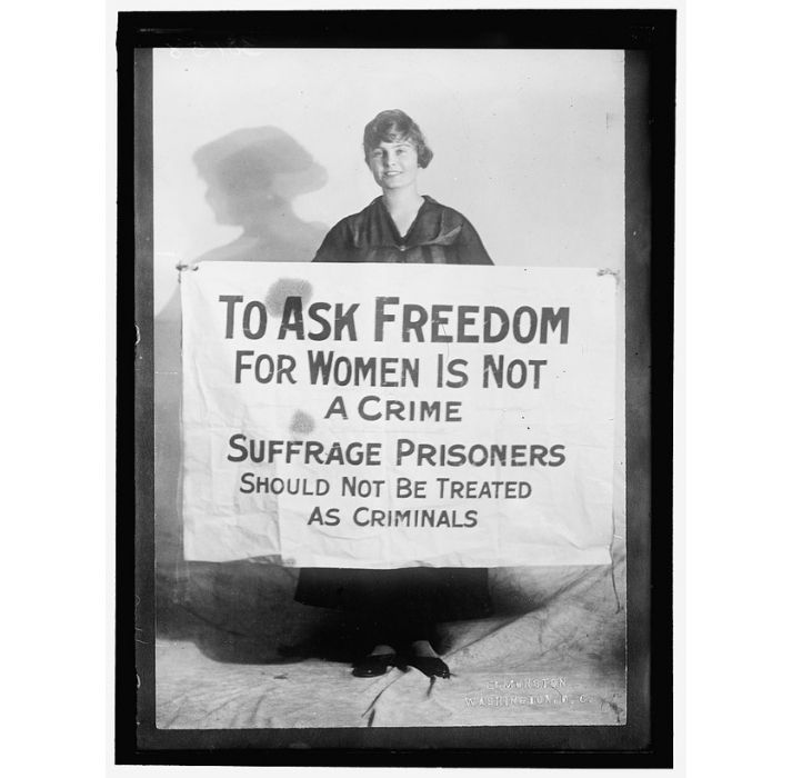 Lucy Branham with suffrage poster