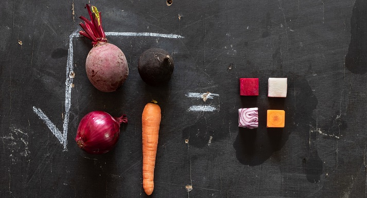 math equation with a beetroot, carrot, onion, and turnip