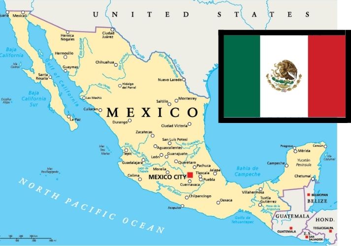 map of Mexico and its flag