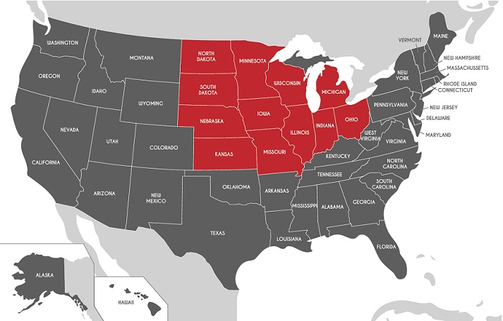 map of the Midwest
