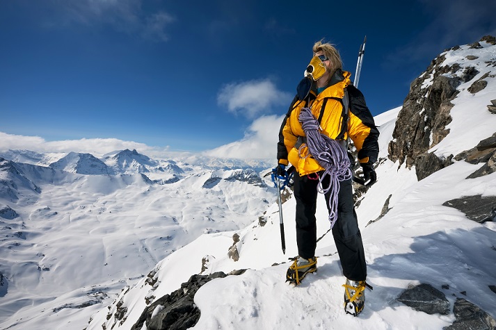 mountain climber with oxygen mask