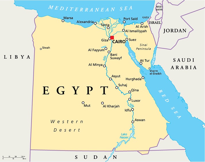 map of the Nile through Egypt
