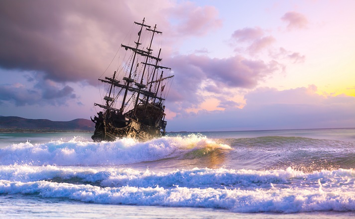 pirate ship at sea