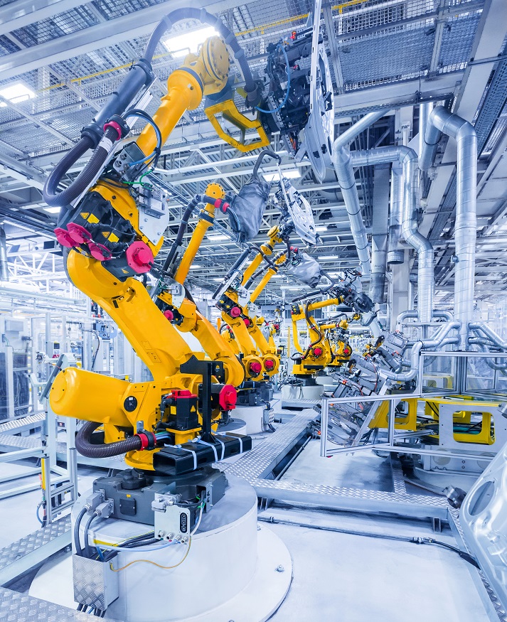 robot testing arms in a car plant