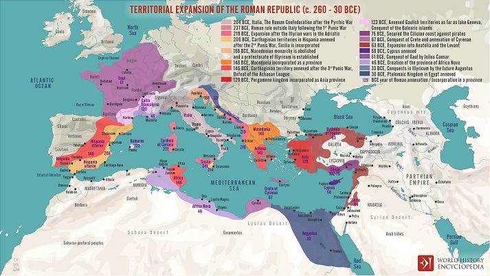 Map of the Territorial Expansion of the Roman Republic (c. 260 - 30 BCE)