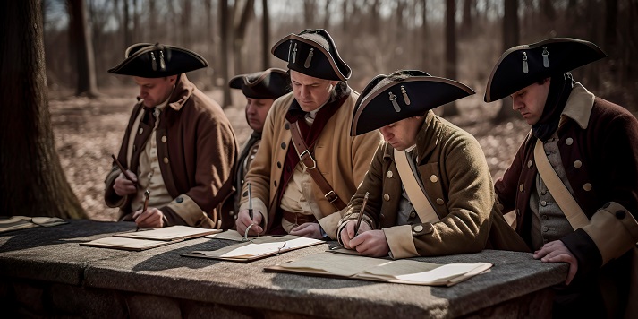 historical reenactment of Colonial Americans taking a census