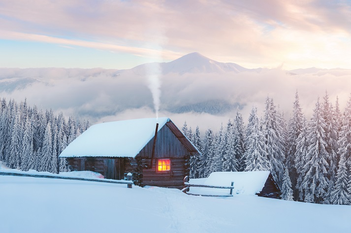snowy cabin