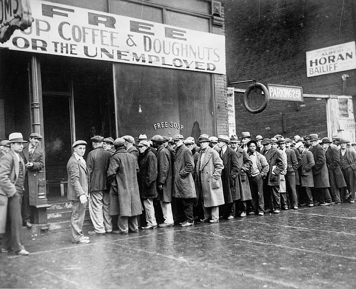 unemployed men in line at soup kitchen, 1931