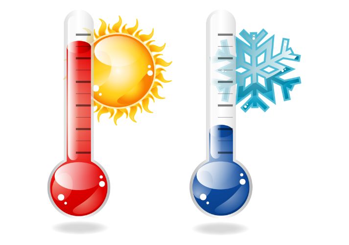 thermometers showing hot and cold temperatures