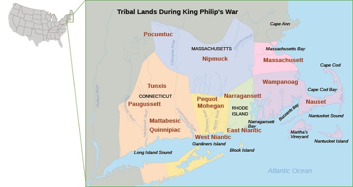 map of New England tribes in 1670