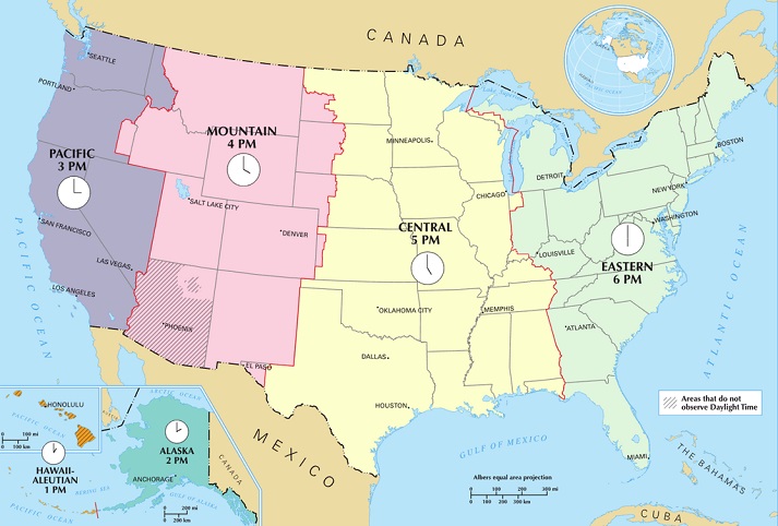 Map of the US Timezones post-2007