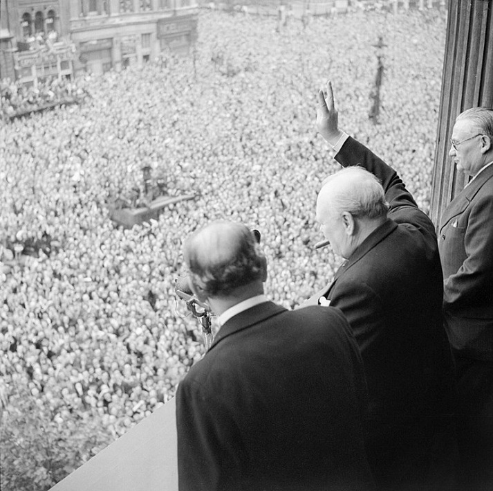 Churchill celebrating VE Day