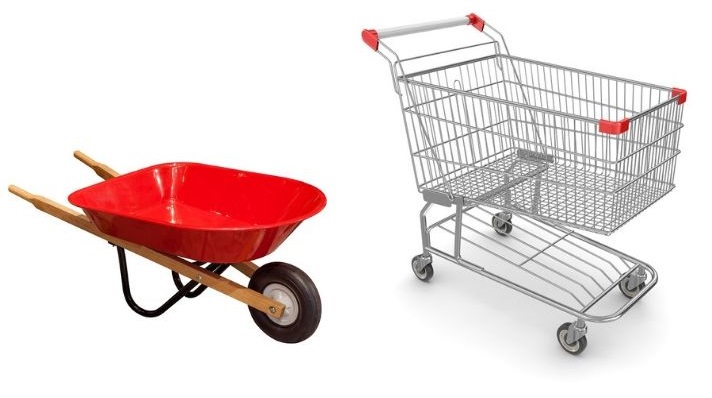 wheelbarrow and shopping cart